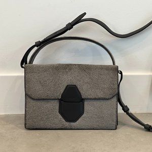 Alexander Wang Geyser (Grey) Calf Hair Fur Racketeer Handbag Purse w/ Rhodium